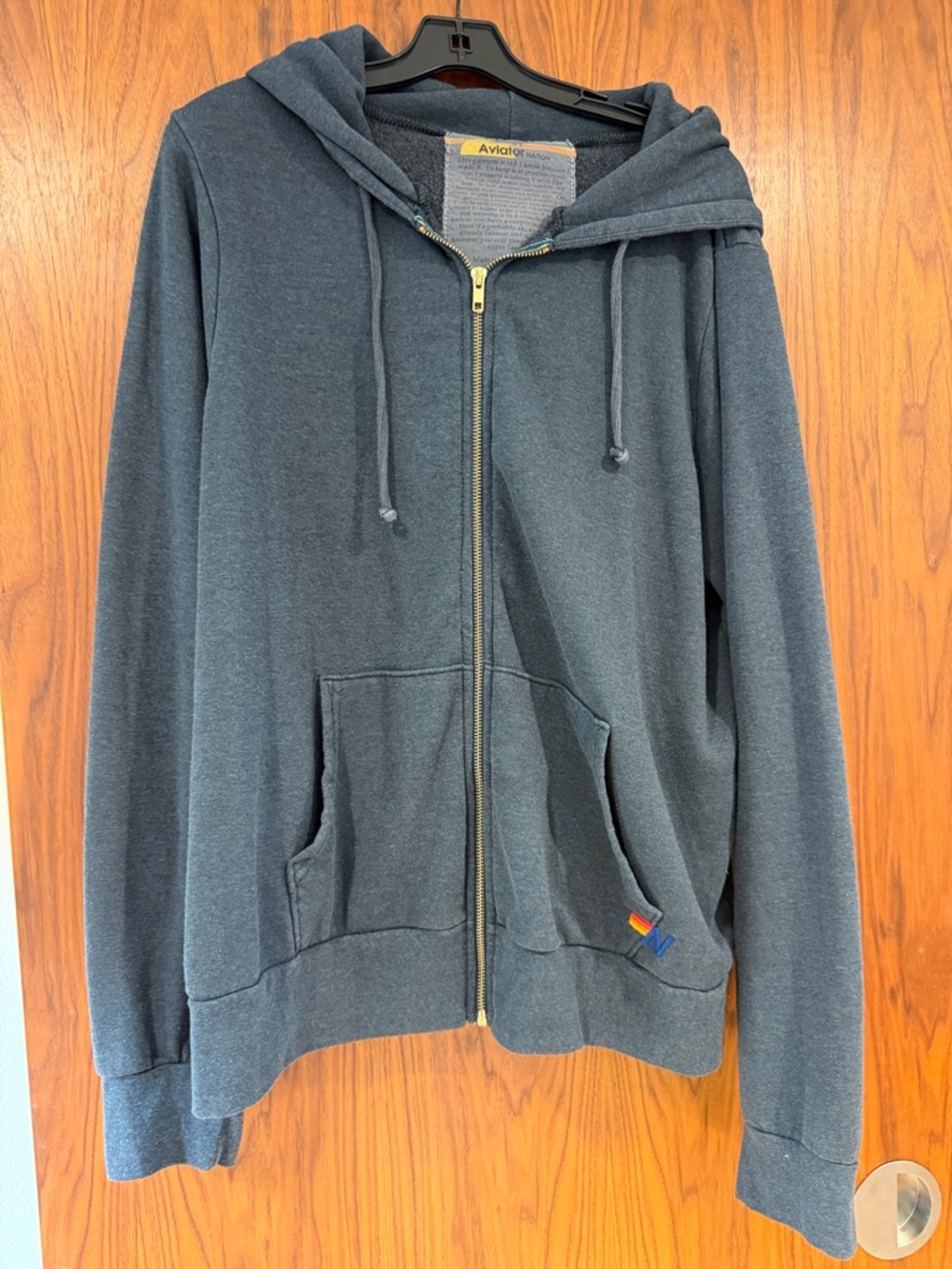 Aviator Nation Charcoal Bolt Zip-Up Hoodie with Rainbow logo Unisex XL